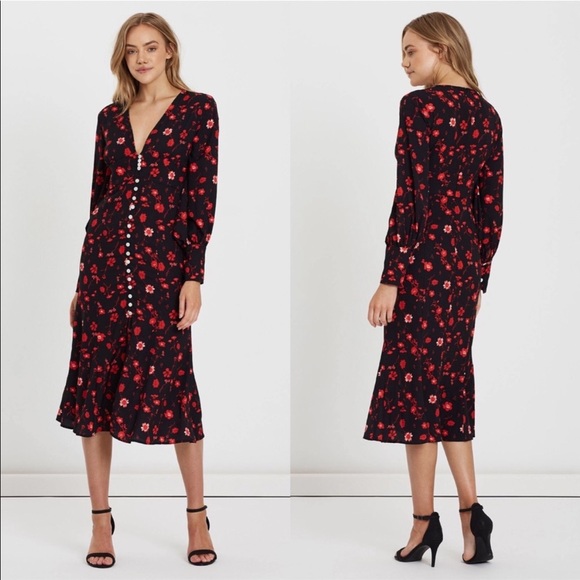 Charlie Holiday Dresses & Skirts - Charlie Holiday Township Long Sleeve Midi Dress Red Floral Women’s 6